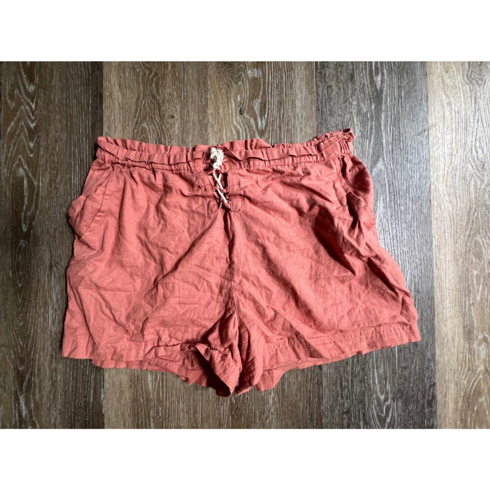 Derek Heart Shorts Womens XL Coral Good Lace Up‎ Paperbag Waist Linen Blend